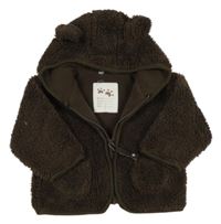 Kávová huňatá podšitá mikina s kapucí a oušky 