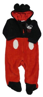 Červeno-černá chlupatá komibnéza s Mickeym a kapucí Disney