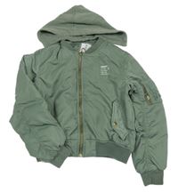 Khaki šusťáková zateplená crop bunda s odepínací kapucí H&M