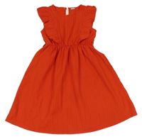 Červené plisované šaty s volánky 