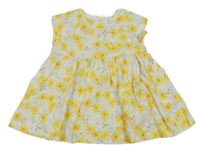 Bílo-žluté kytičkované lněné šaty Petit Bateau 