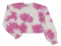 Růžovo-bílá batikovaná crop mikina Nike