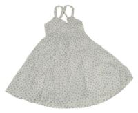 Bílo-světlemodré kytičkované plátěné šaty H&M