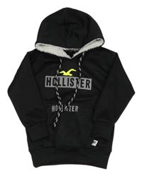 Černá mikina s kapucí a logem Hollister 