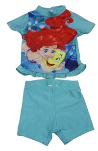 2Set - Světlemodré UV tričko s Ariel a volánkem + UV kraťasy Disney