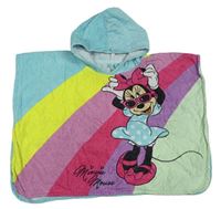 Barevno-azurová froté pončo osuška s Minnie a kapucí Disney