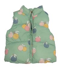 Světlezelená prošívaná šusťáková zateplená vesta s pomeranči zn. Sfera