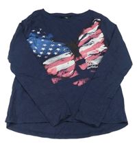 Tmavomodré melírované triko s motýlkem/vlajkou Page one young
