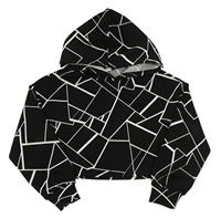 Černo-bílá vzorovaná slabá crop mikina s kapucí SHEIN