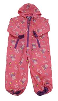 Tmavorůžovo/fialová šusťáková jarní kombinéza s Peppa Pig a kapucí