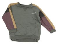 Šedokhaki-hnědobožovo-čokoládová mikina s nápisy a nášivkou Nutmeg