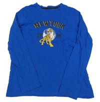 Cobaltově modré triko s tygrem a nápisem HIP&HOPPS