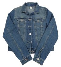 Tmavomodrá tepláková riflová crop bunda s límečkem H&M