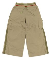 Pískové cargo šusťákové podšité kalhoty s pruhy a úpletovým pasem a nápisem Pretty