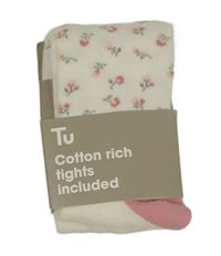 Nové - bílo-růžové punčocháče s kytičkami Tu