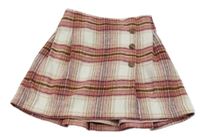 Smetanovo-starorůžovo-hnědo-tmavovínová kostkovaná vlněná sukně s knoflíky Next