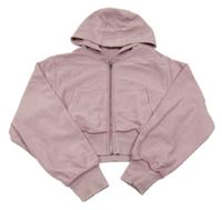 Starorůžová žebrovaná propínací crop mikina s kapucí PRIMARK