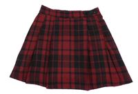 Tmavočerveno-černá kostkovaná vlněná sukně s přezkou F&F