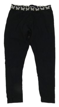 Černé crop legíny se stříbrnými motýlky threadbare.