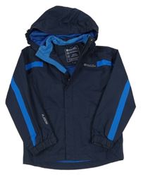 Tmavomodro-modrá kostkovaná šusťáková funkční jarní bunda s ukrývací kapucí MOUNTAIN WAREHOUSE