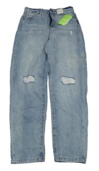 Nové - modré mom fit high waist rifle s prošoupáním Page one young