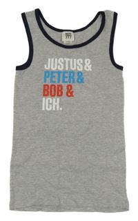 Šedo-tmavomodré melírované tílko s nápisy 