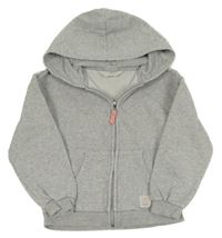 Šedá melírovaná propínací crop mikina s nášivkou a kapucí H&M