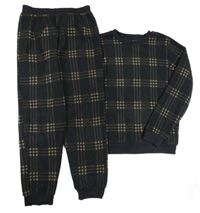 Černo-světlehnědé kostkované fleecové pyžamo Next