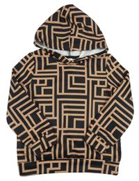 Černo-hnědá vzorovaná mikina s kapucí SHEIN