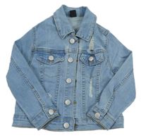 Světlemodrá riflová bunda s prošoupáním a límečkem SHEIN