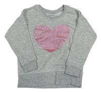 Šedá melírovaná mikina se třpytivým srdíčkem PRIMARK