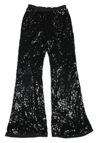 Černé tylové flitrové flare podšité kalhoty H&M