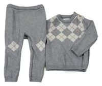 2Set - Šedý melírovaný úpletový svetr s károvaným vzorem + kalhoty F&F