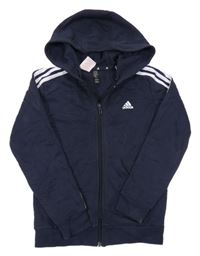 Tmavomodro-bílá propínací mikina s kapucí Adidas