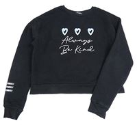 Černá crop mikina se srdíčky a nápisem New Look