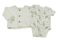 2set - Bílá žebrovaná propínací mikina s králíkem + body - Peter Rabbit George