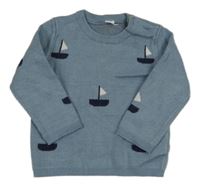 Modrý svetr s loďkami zn. M&S