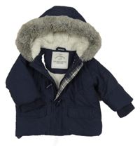 Tmavomodrá šusťáková zimní bunda s kapucí George