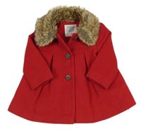 Červený flaušový podšitý kabát s kožešinou F&F