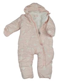 Světlerůžová šusťáková zimní kombinéza se srdíčky a kapucí Ergee