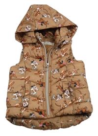 Hnědá šusťáková zateplená vesta se psy a kapucí H&M