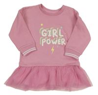 Růžové teplákovo/tylové šaty s nápisem a hvězdami Matalan