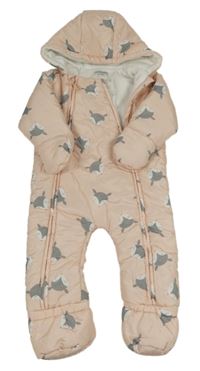 Růžová šusťáková zimní kombinéza s liškami a kapucí Vertbaudet