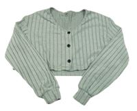 Zelené žebrované úpletové propínací crop triko Shein