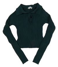 Tmavozelený žebrovaný crop polo svetr Matalan