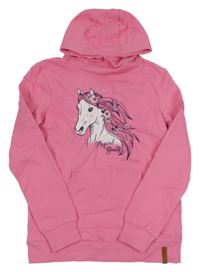 Růžová mikina s koněm a kapucí Young Idols