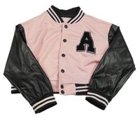 Růžovo-černá baseballová crop mikina s písmenem Shein