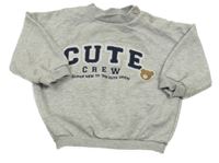 Šedá melírovaná oversize mikina s nápisem a medvědem George