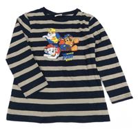 Tmavomodro-hnědé pruhované triko s Paw Patrol Nickelodeon