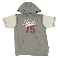 Šedo-bílá tepláková vesta s číslem a kapucí